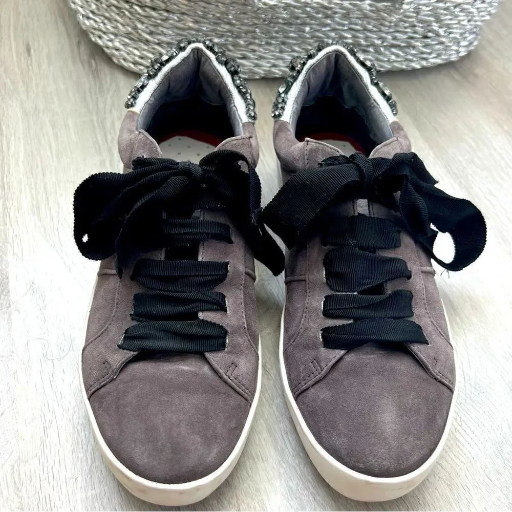 JOIE DARENA Suede Grey Crystal Sneakers SZ 37.5